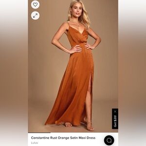 Lulu’s Constantine Rust Orange Satin Maxi Dress